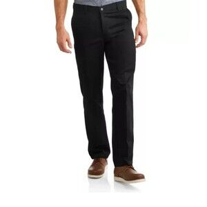 George Wrinkle Resistant Flat Front Twill Pants Men's 48 x 30 Black Slacks